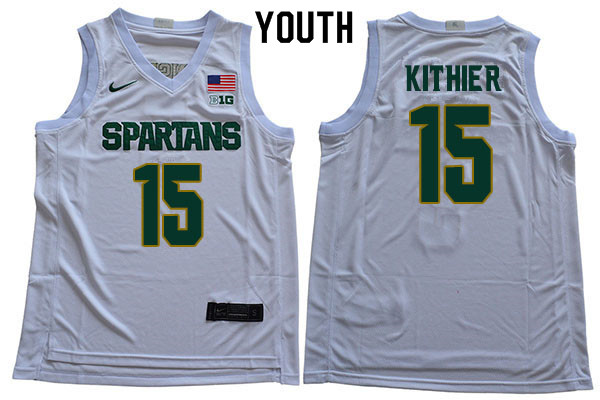 2019-20 Youth #15 Thomas Kithier Michigan State Spartans College Basketball Jerseys Sale-White